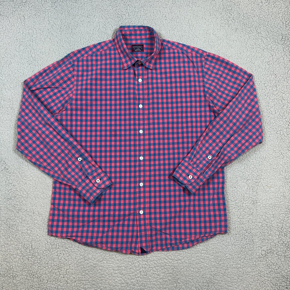 UNTUCKit Men's Casual‎ Button-Down Shirt Large Red Blue Check Cotton